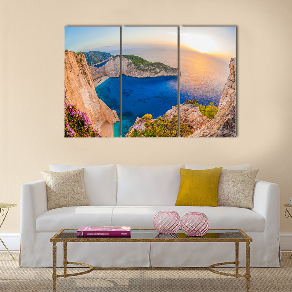 The Navagio Beach With The Shipwreck On Zakynthois In Greece Multi Panel Canvas Wall Art