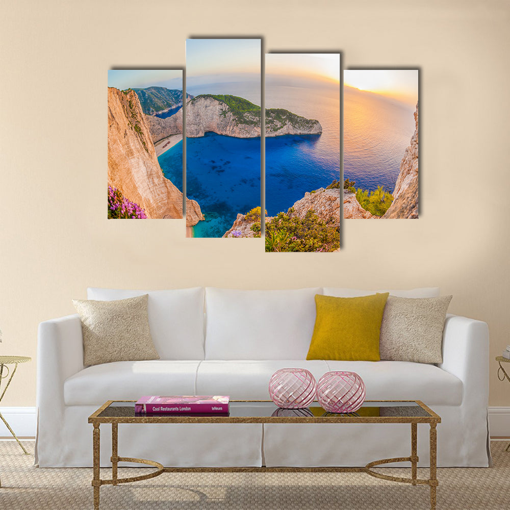 The Navagio Beach With The Shipwreck On Zakynthois In Greece Multi Panel Canvas Wall Art