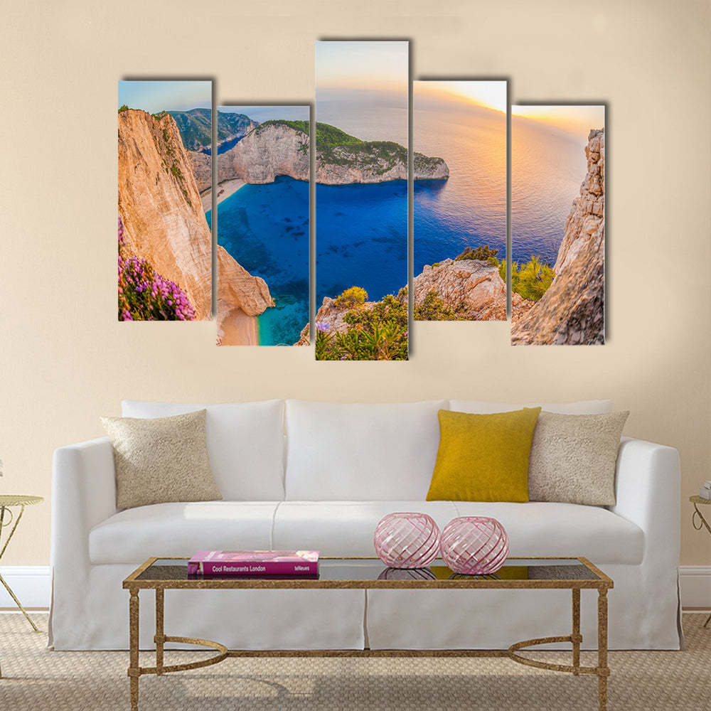 The Navagio Beach With The Shipwreck On Zakynthois In Greece Multi Panel Canvas Wall Art