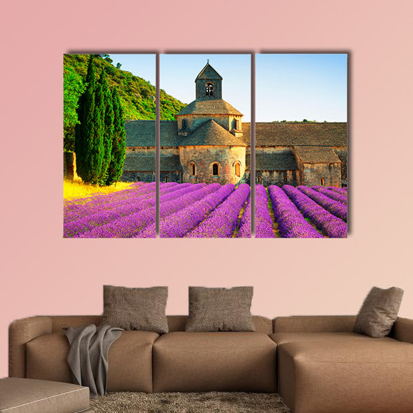 Abbey of Senanque and blooming rows multi panel canvas wall art