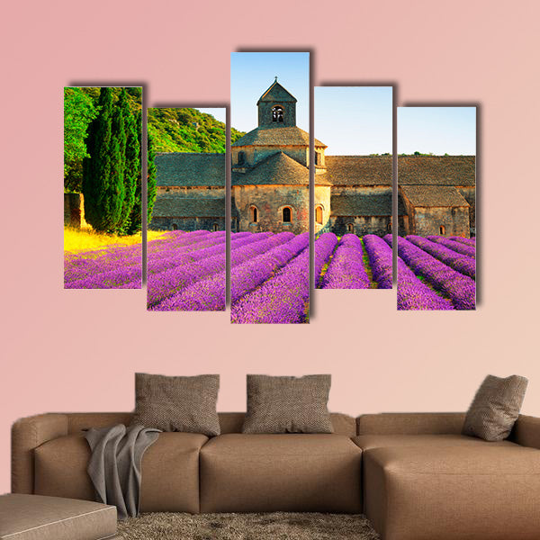 Abbey of Senanque and blooming rows multi panel canvas wall art