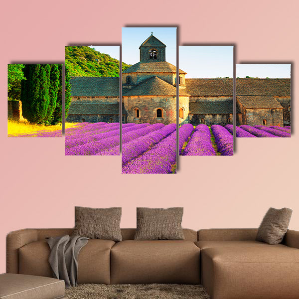 Abbey of Senanque and blooming rows multi panel canvas wall art