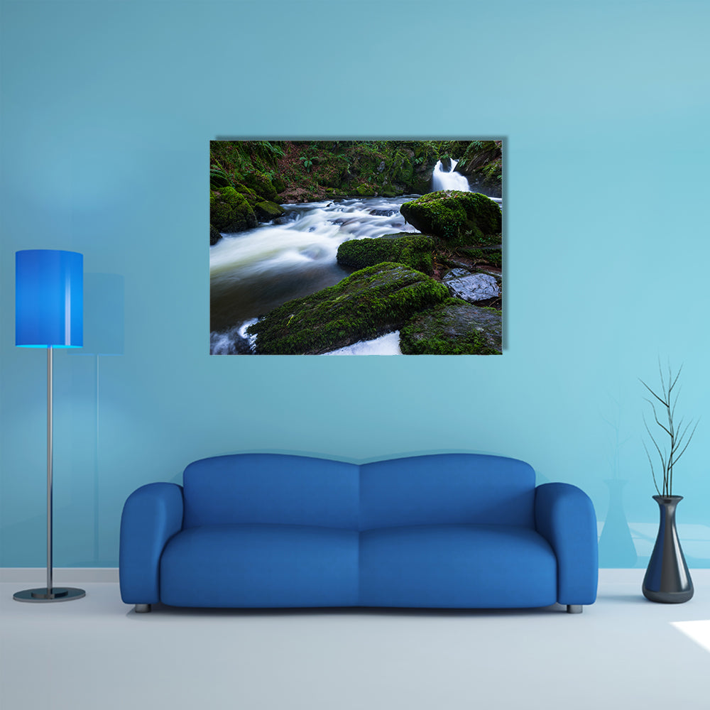  Lush green forest waterfall multi panel canvas wall art
