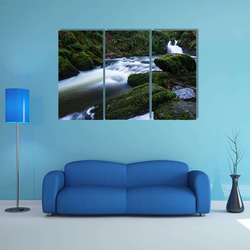  Lush green forest waterfall multi panel canvas wall art