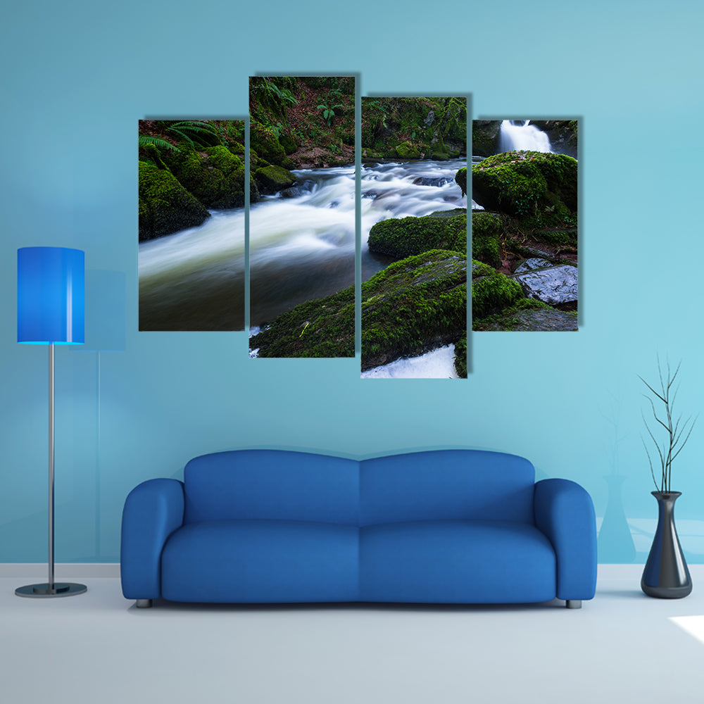  Lush green forest waterfall multi panel canvas wall art