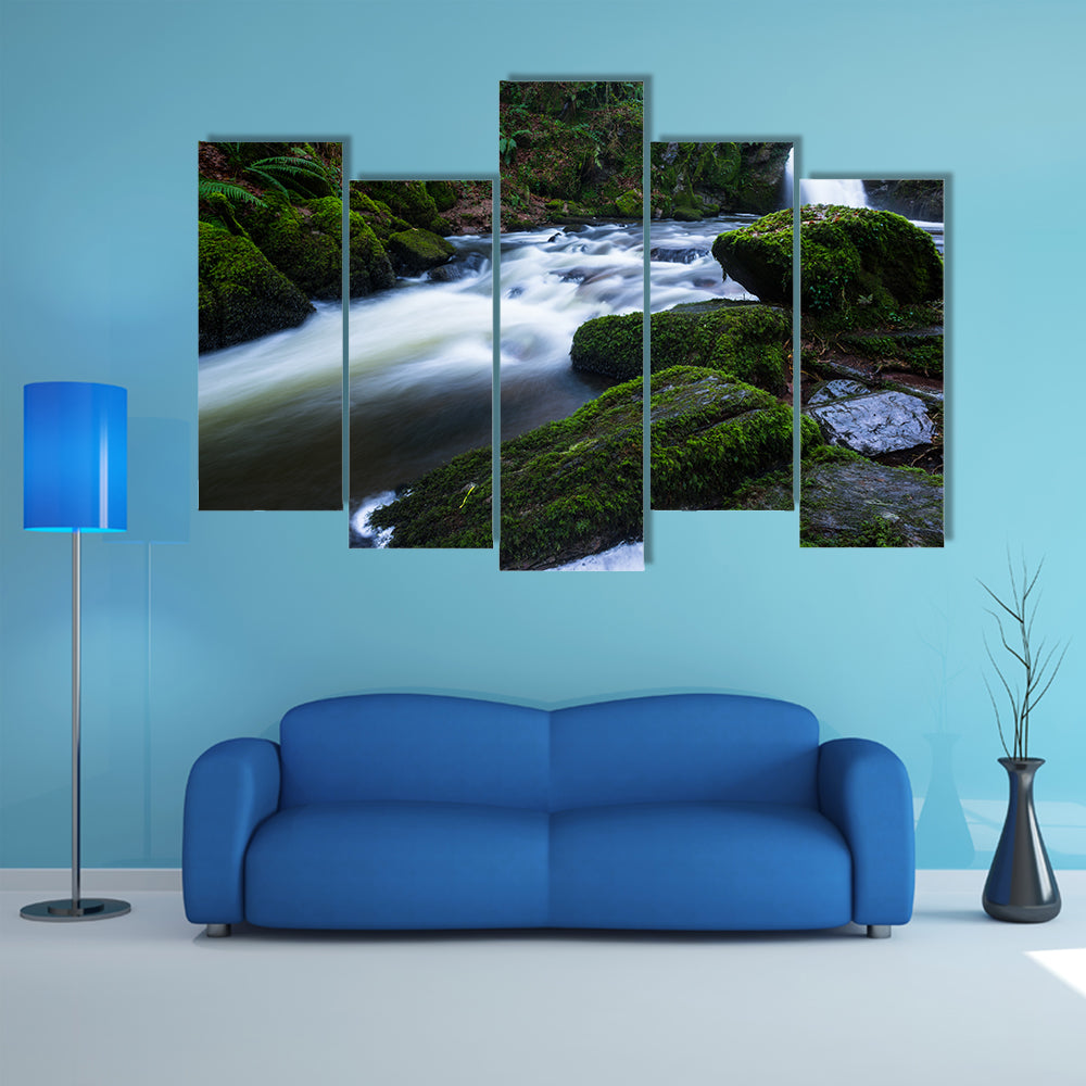  Lush green forest waterfall multi panel canvas wall art