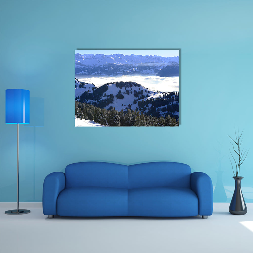 The View of the sea of clouds from the Rigi Kulm in winter, Lucerne, Switzerland Multi Panel Canvas Wall Art