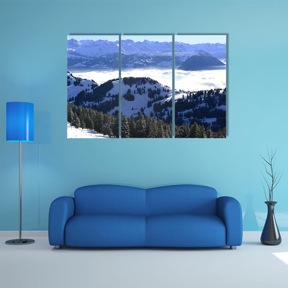 The View of the sea of clouds from the Rigi Kulm in winter, Lucerne, Switzerland Multi Panel Canvas Wall Art
