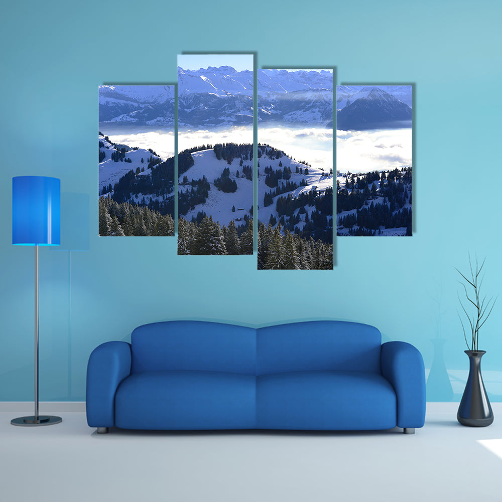The View of the sea of clouds from the Rigi Kulm in winter, Lucerne, Switzerland Multi Panel Canvas Wall Art