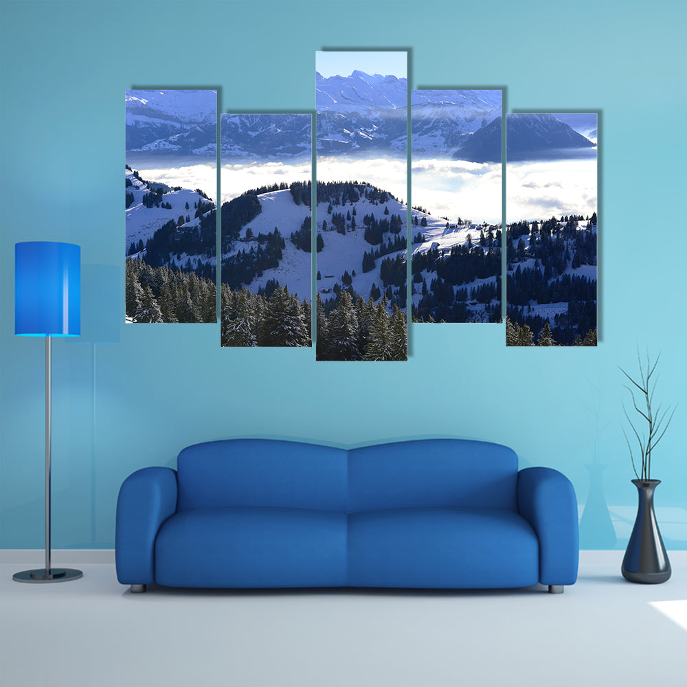 The View of the sea of clouds from the Rigi Kulm in winter, Lucerne, Switzerland Multi Panel Canvas Wall Art