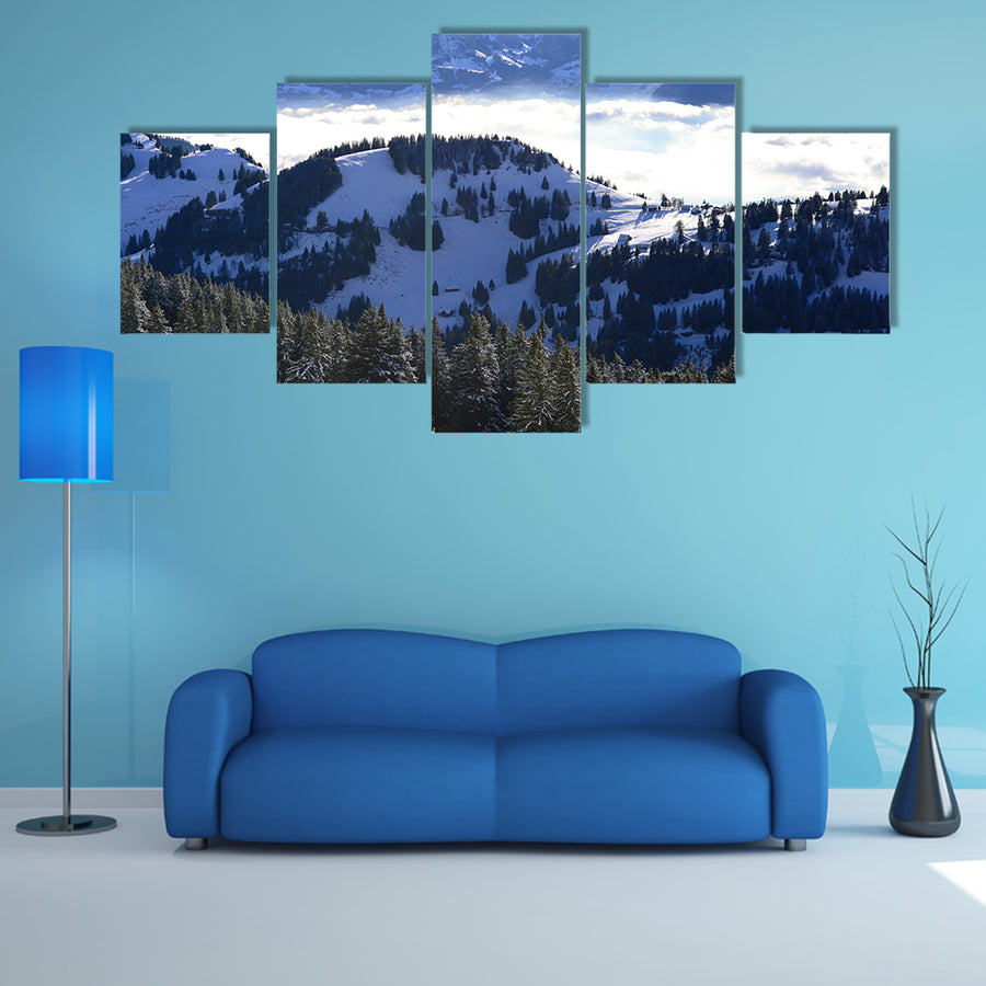 The View of the sea of clouds from the Rigi Kulm in winter, Lucerne, Switzerland Multi Panel Canvas Wall Art