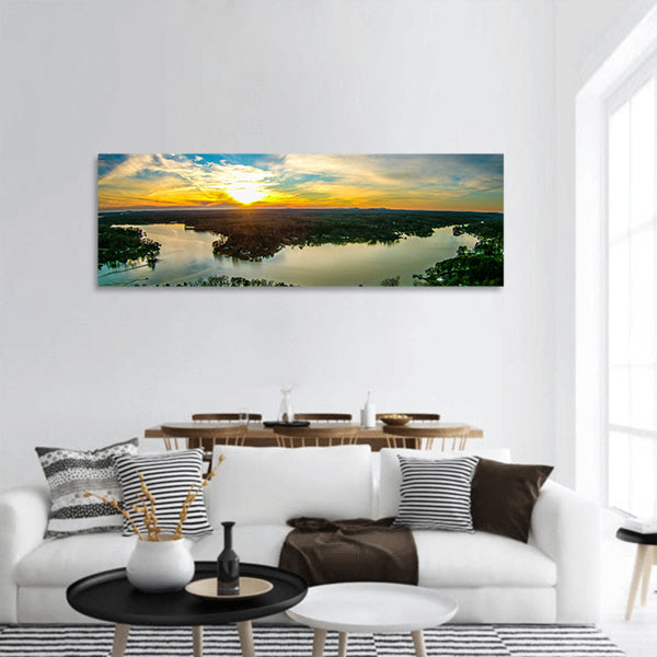 Sunset over lake wylie south carolina panoramic canvas wall art