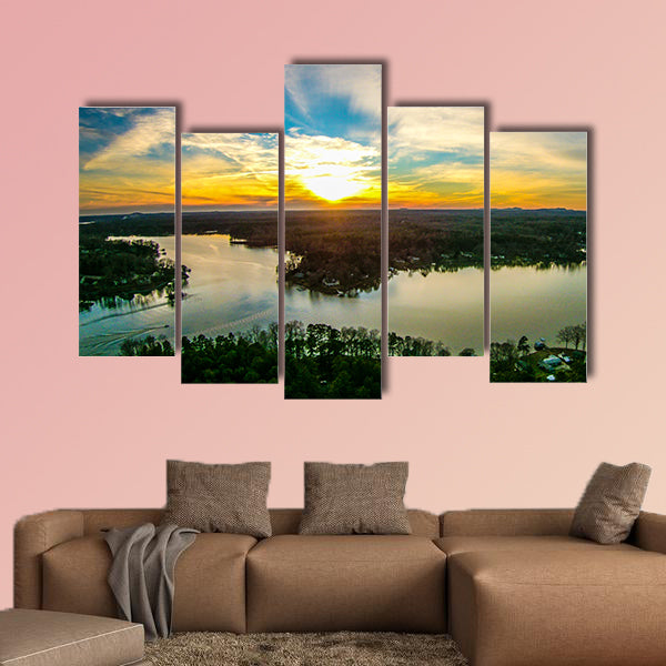 Beautiful sunset over Lake Wyllie South Carolina multi panel canvas wall art