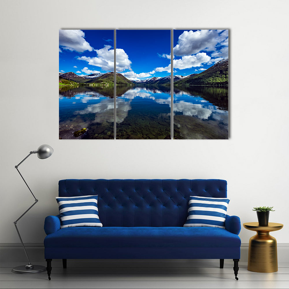 Scene Of A Landscape Filled With Water And Creature Multi Panel Canvas Wall Art