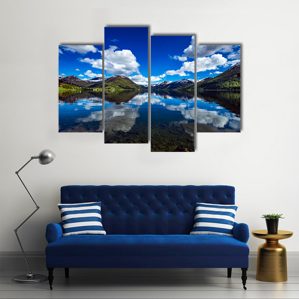 Scene Of A Landscape Filled With Water And Creature Multi Panel Canvas Wall Art