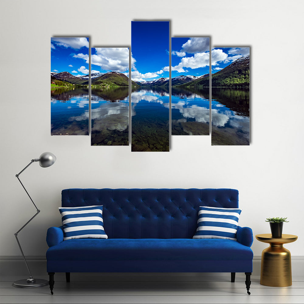 Scene Of A Landscape Filled With Water And Creature Multi Panel Canvas Wall Art