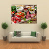 Appetizers on a wooden cutting board Multi panel canvas wall art