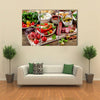 Appetizers on a wooden cutting board Multi panel canvas wall art