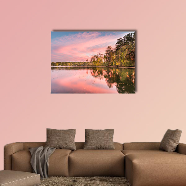 Dramatic autumn sunset at Hamilton Lake in Arkansas multi panel canvas wall art