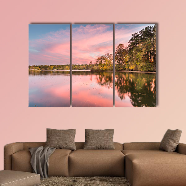 Dramatic autumn sunset at Hamilton Lake in Arkansas multi panel canvas wall art