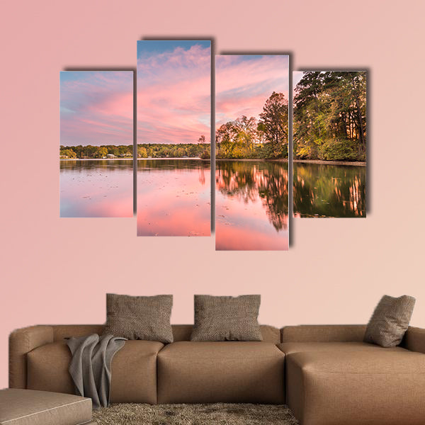 Dramatic autumn sunset at Hamilton Lake in Arkansas multi panel canvas wall art