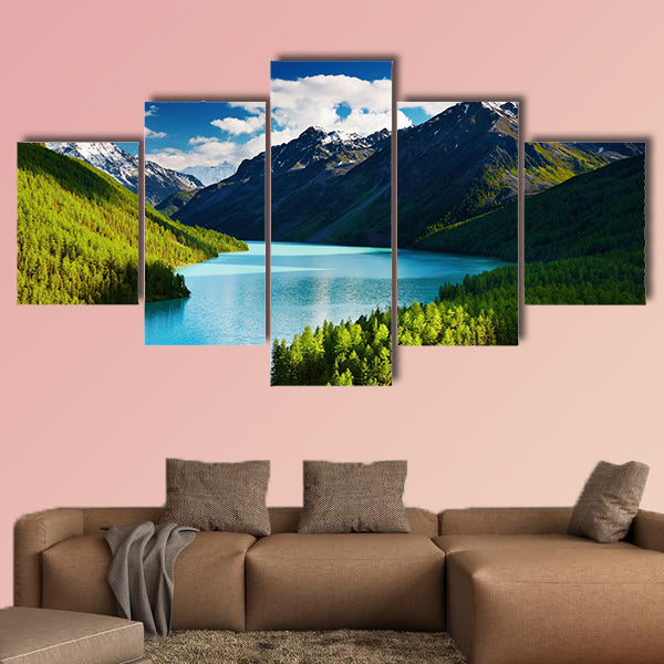 Beautiful turquoise Lake Kucherlinskoe in Altai Mountains Multi panel canvas wall art