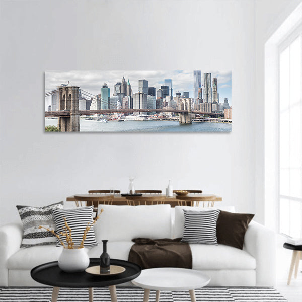 View of Brooklyn Bridge panoramic canvas wall art