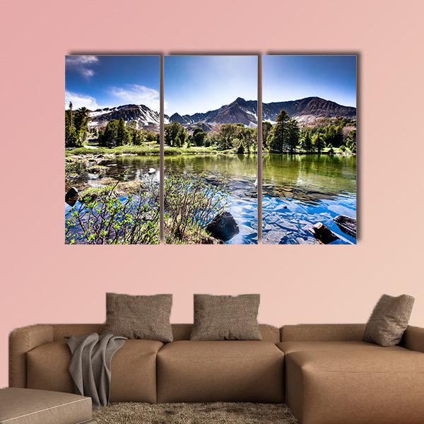 High Mountain Lake Multi panel canvas wall art.