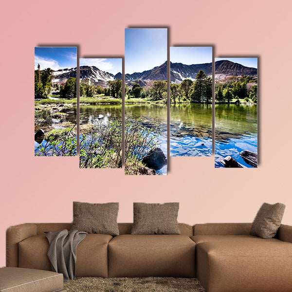 High Mountain Lake Multi panel canvas wall art.