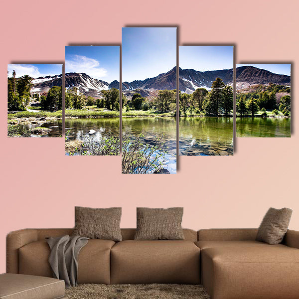 High Mountain Lake Multi panel canvas wall art.