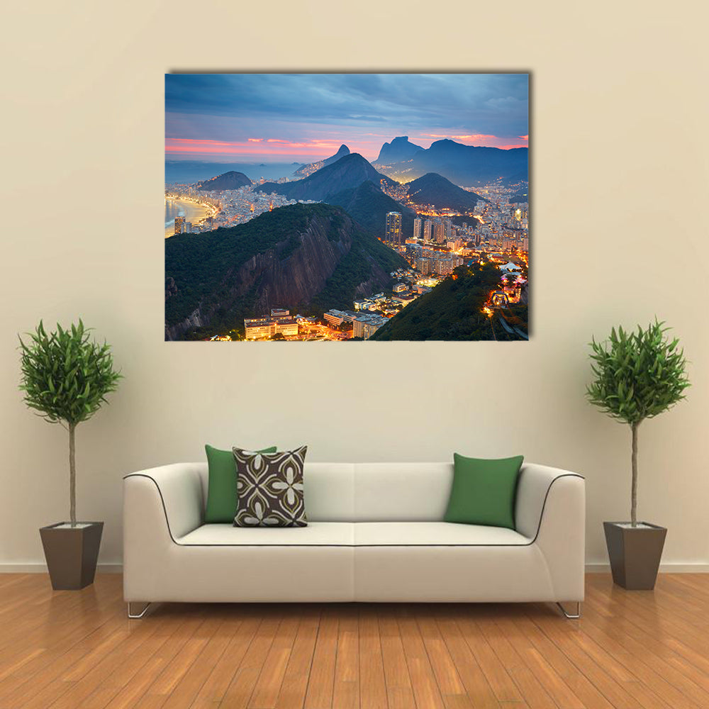 A Night View Of A Beautiful Place Called Rio De Janeiro, Brazil, Multi Panel Canvas Wall Art