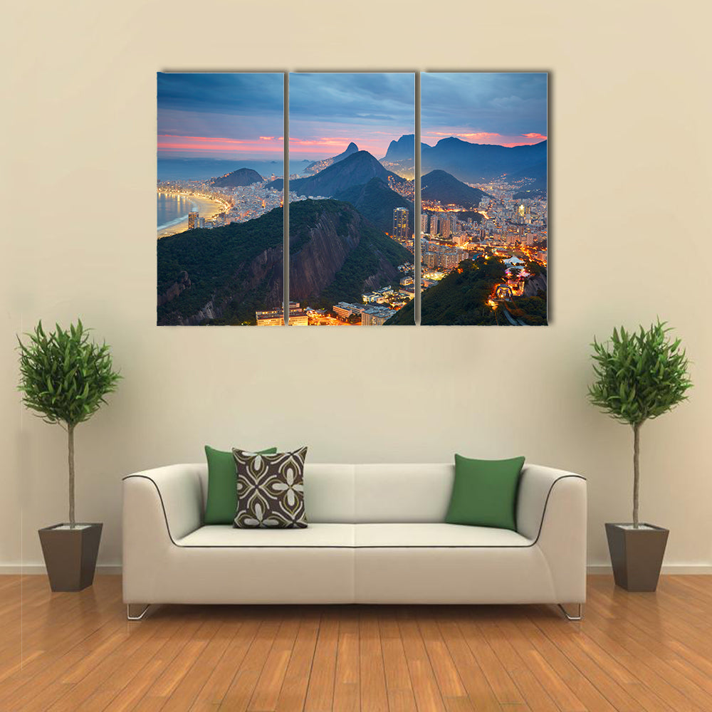 A Night View Of A Beautiful Place Called Rio De Janeiro, Brazil, Multi Panel Canvas Wall Art