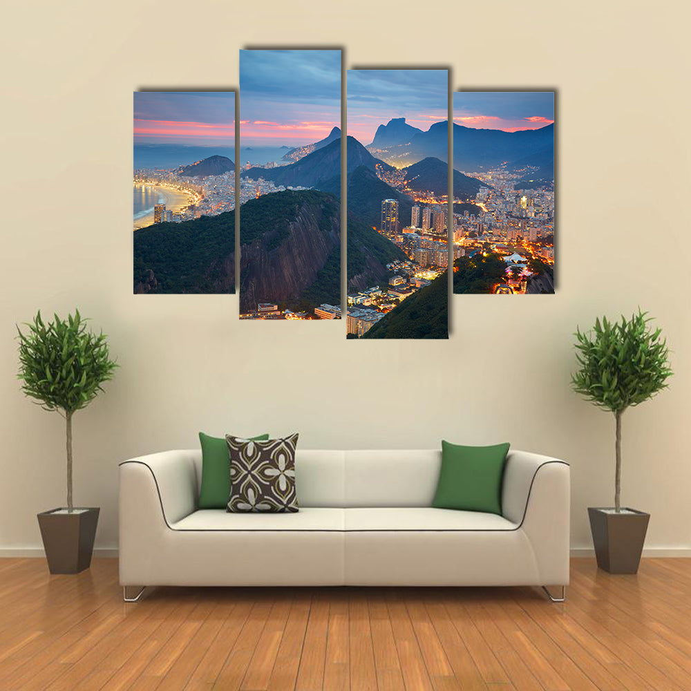 A Night View Of A Beautiful Place Called Rio De Janeiro, Brazil, Multi Panel Canvas Wall Art