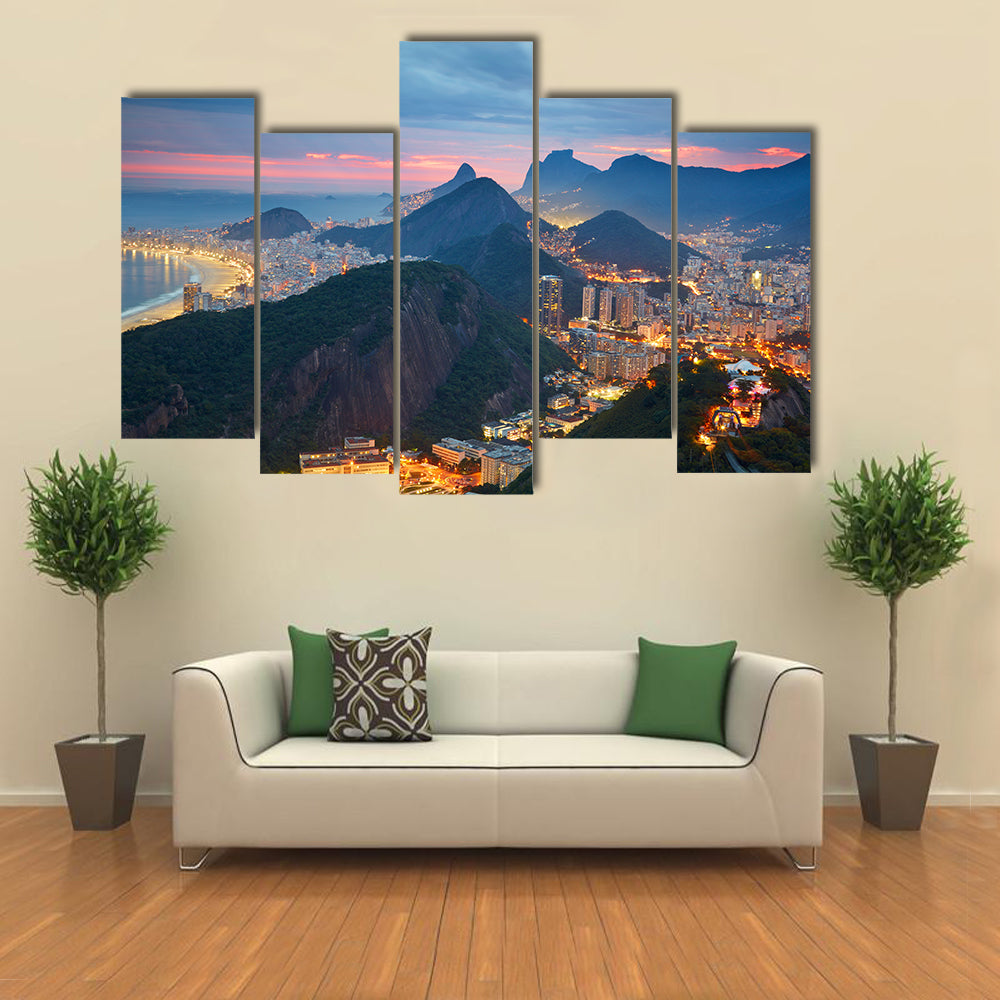 A Night View Of A Beautiful Place Called Rio De Janeiro, Brazil, Multi Panel Canvas Wall Art