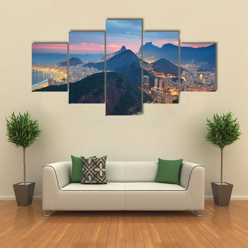 A Night View Of A Beautiful Place Called Rio De Janeiro, Brazil, Multi Panel Canvas Wall Art
