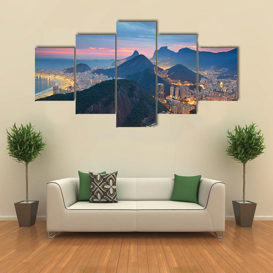 A Night View Of A Beautiful Place Called Rio De Janeiro, Brazil, Multi Panel Canvas Wall Art