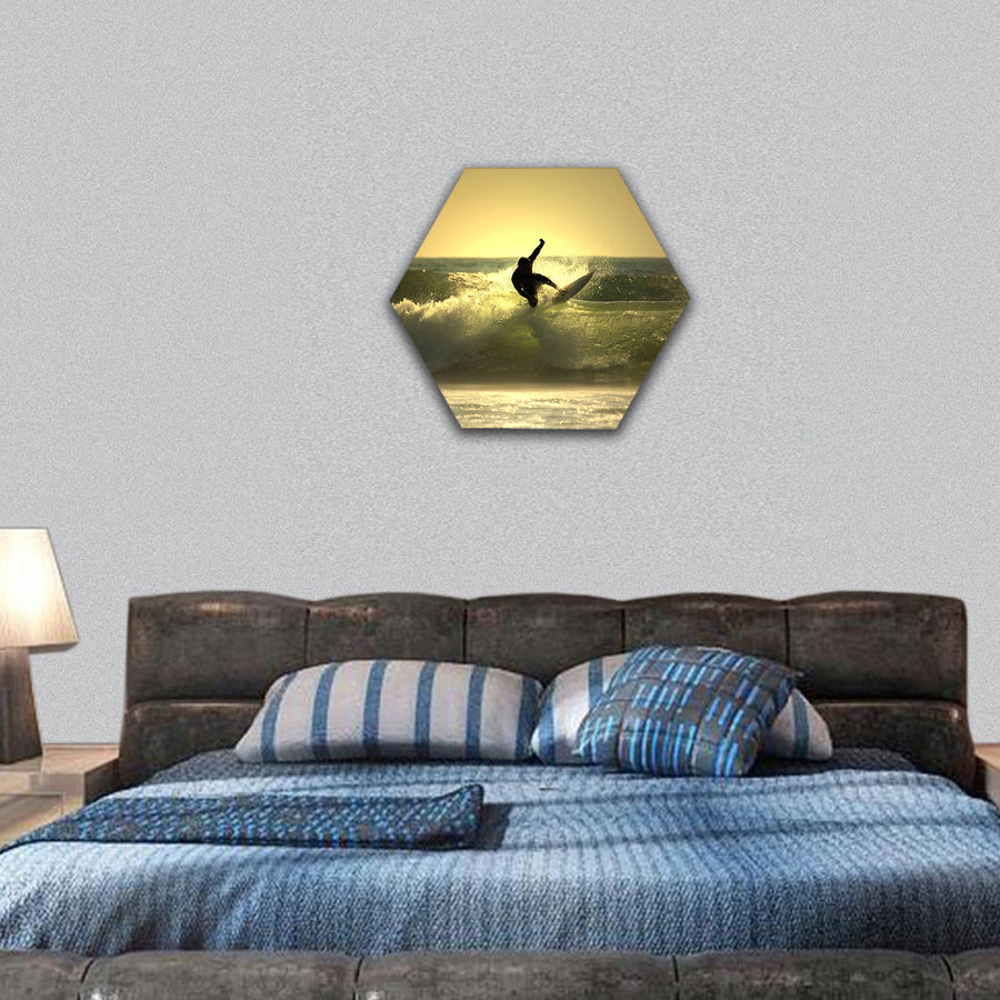 Sunset surfer hexagonal canvas wall art