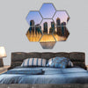 Choreographed Dubai Fountain in the evening - UAE hexagonal canvas wall art