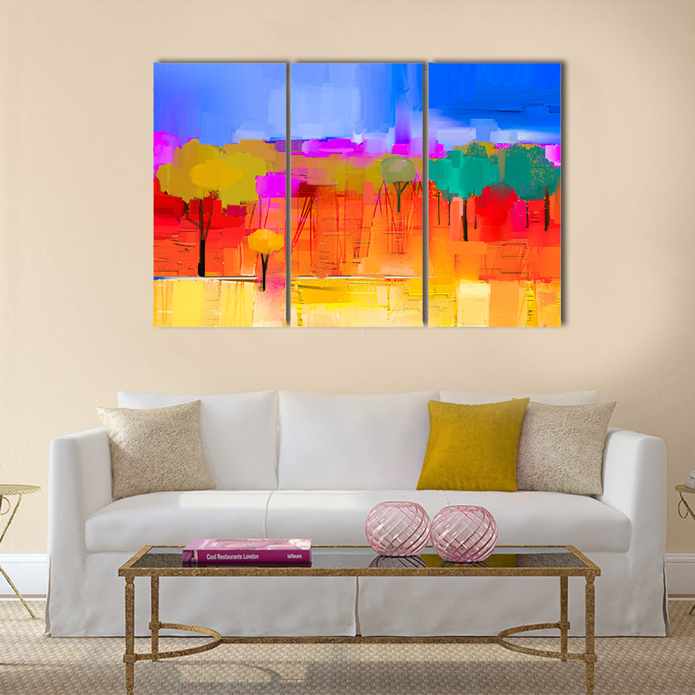 Abstract colorful oil painting landscape on canvas Multi panel canvas wall art