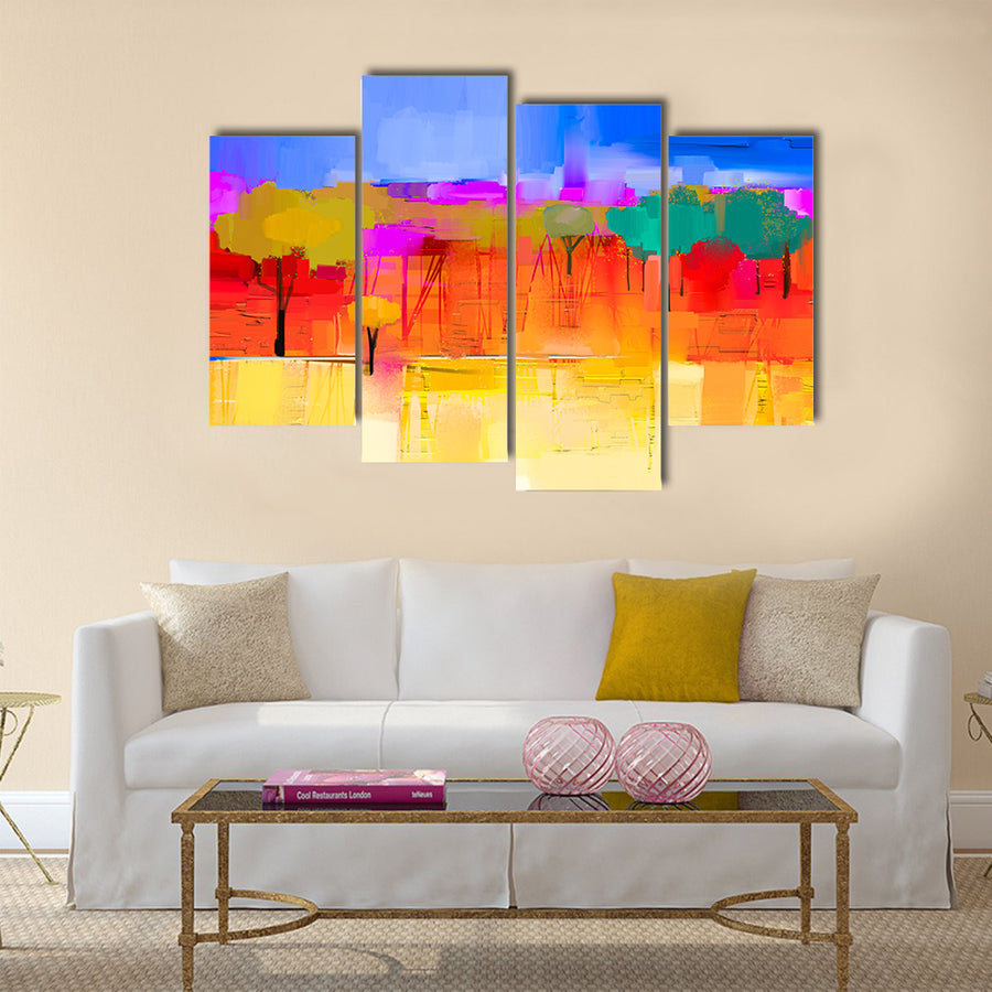 Abstract colorful oil painting landscape on canvas Multi panel canvas wall art