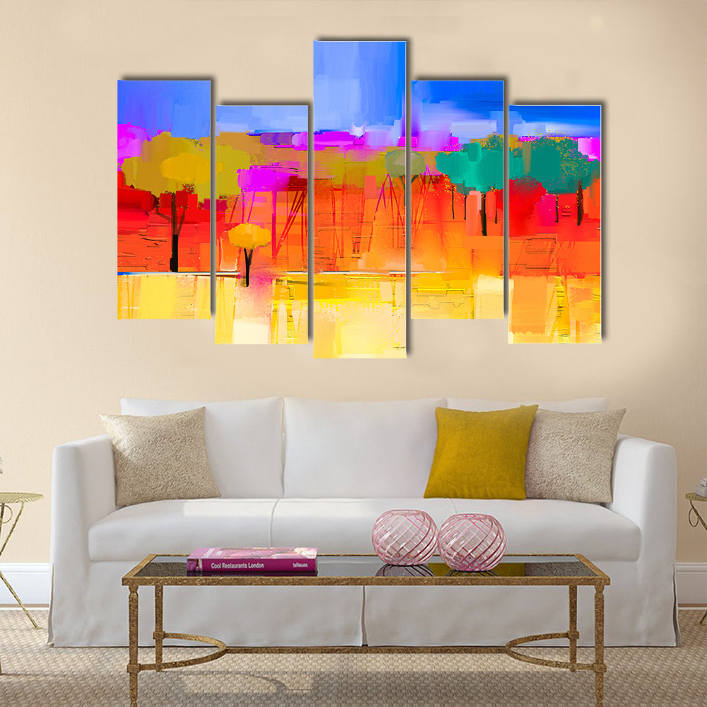 Abstract colorful oil painting landscape on canvas Multi panel canvas wall art
