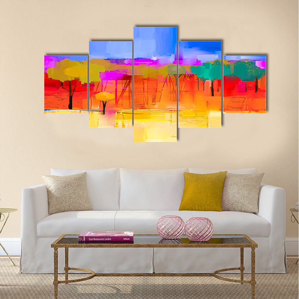 Abstract colorful oil painting landscape on canvas Multi panel canvas wall art