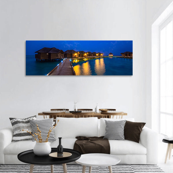 water bungalows with steps panoramic canvas wall art