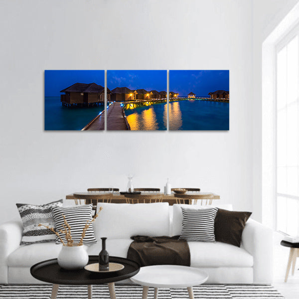 water bungalows with steps panoramic canvas wall art