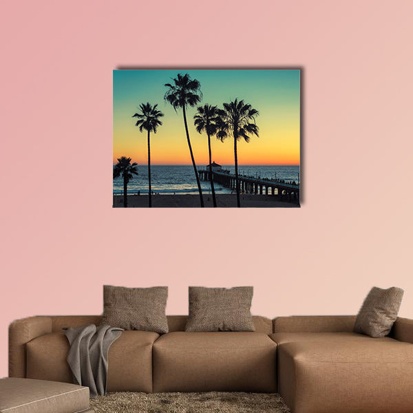 Palm trees at California Beach multi panel canvas wall art