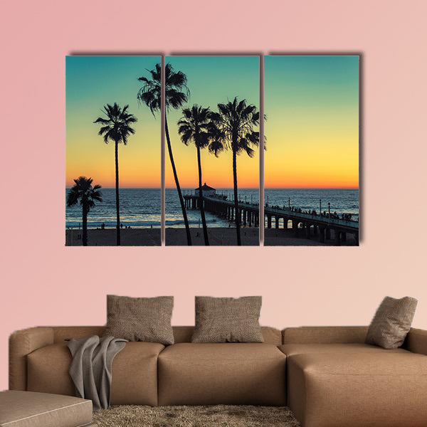 Palm trees at California Beach multi panel canvas wall art