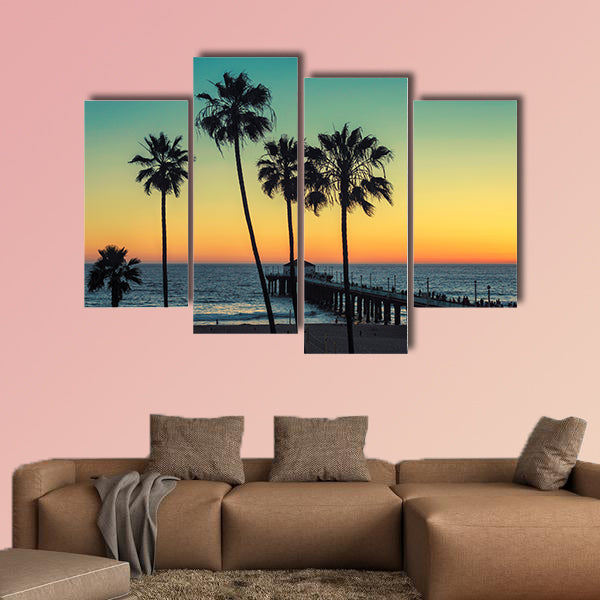 Palm trees at California Beach multi panel canvas wall art