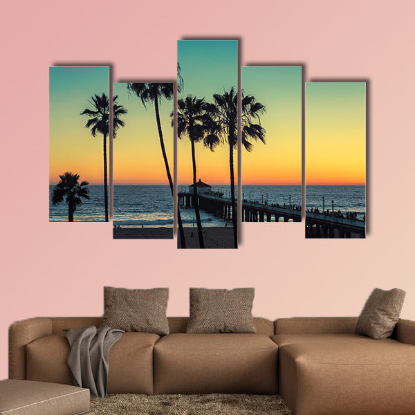 Palm trees at California Beach multi panel canvas wall art