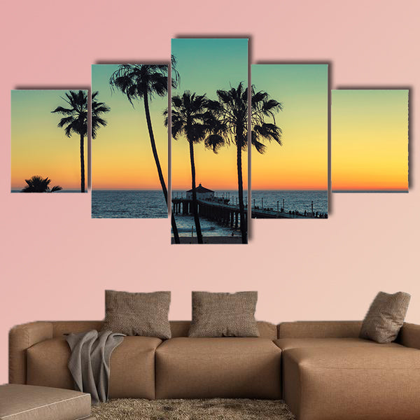 Palm trees at California Beach multi panel canvas wall art