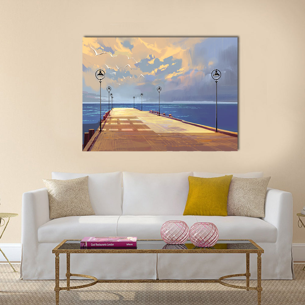 Bridge to the sea against beautiful sky Multi Panel Canvas Wall Art